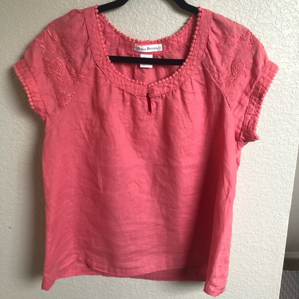Susan Bristol Linen Top with Embroidery